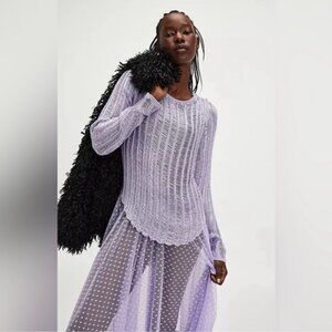 Free People Let’s Dance Long Sleeve Metallic Icy Lilac Lavender Purple Top New